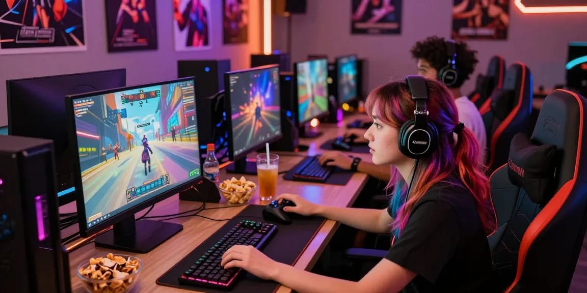 Group of players enjoying porn games online in a vibrant gaming atmosphere.