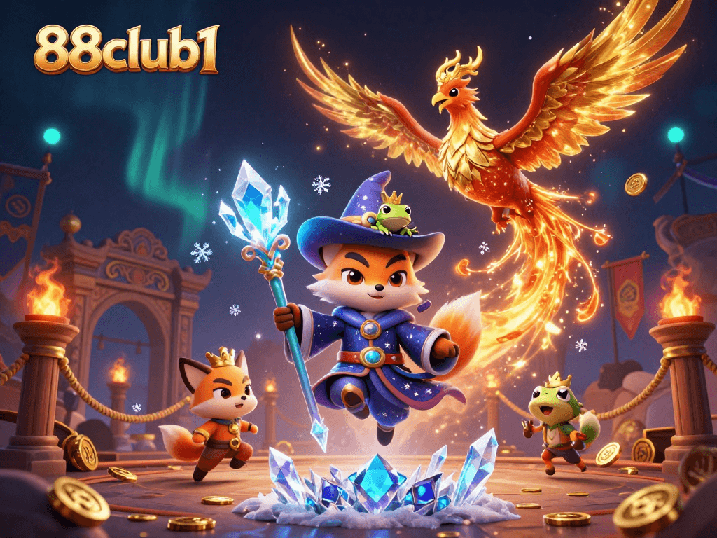 Experience thrilling gaming action at 88club1 with vibrant visuals combining fantasy and casino elements.