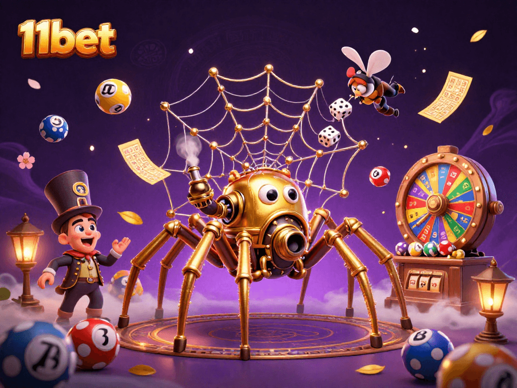 Engage in thrilling games at 11bet with vibrant lottery balls and exciting casino elements.