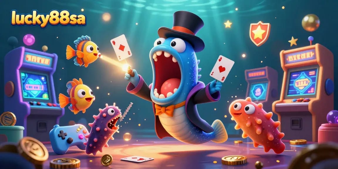 Experience the thrilling magic of lucky88sa with a lively underwater casino scene featuring dynamic characters and game elements.