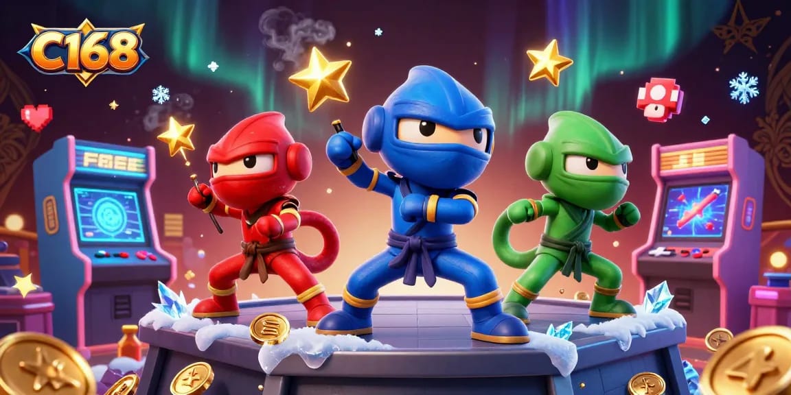 C168 players enjoy fast-paced action with ninja chameleons and casino games in vibrant 3D.
