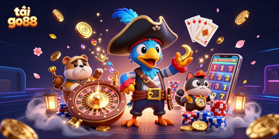 Engage with tải go88 in this vibrant 3D casino scene full of excitement and gaming elements.