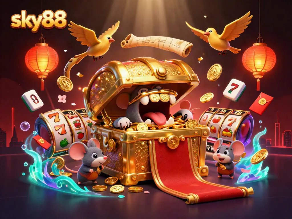 Engage with sky88's thrilling casino adventure featuring whimsical characters and vibrant elements.