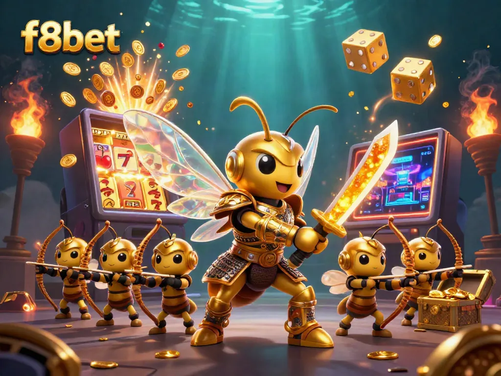 Experience the excitement of f8bet with a stunning 3D illustration depicting vibrant casino elements and characters.