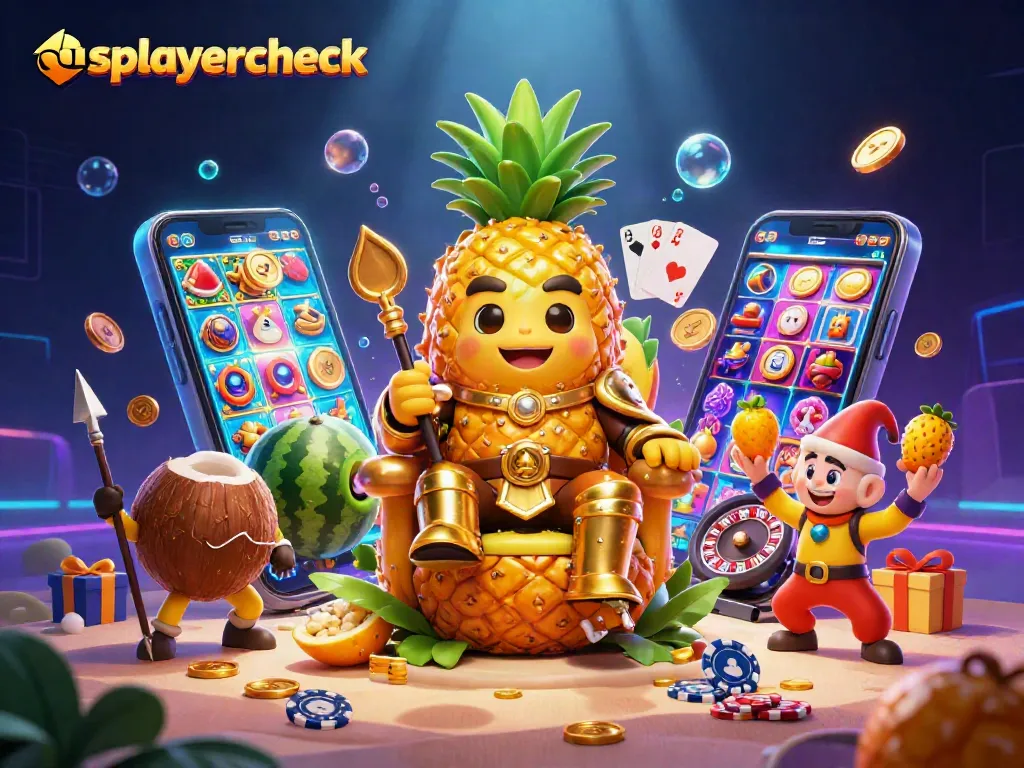 Engage with the usplayercheck golden pineapple king amid vibrant casino elements and tropical camaraderie.