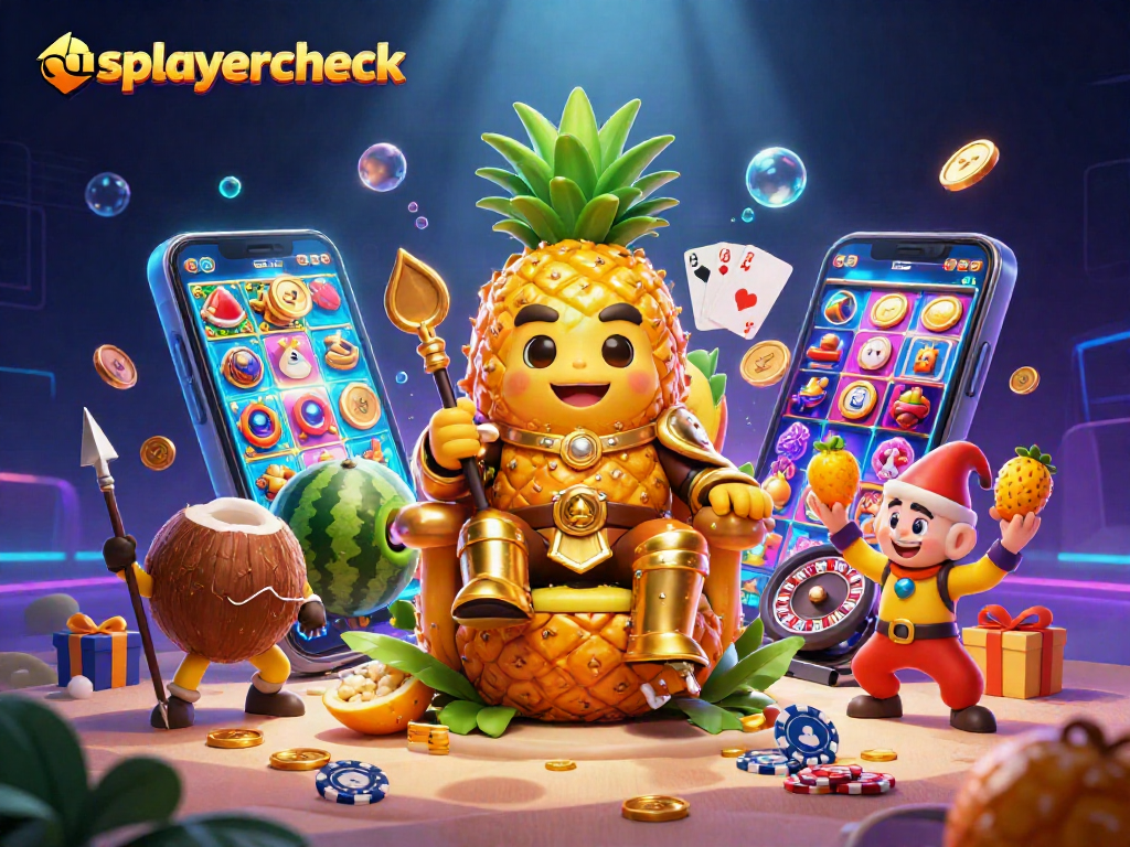 Engage with the usplayercheck golden pineapple king amid vibrant casino elements and tropical camaraderie.