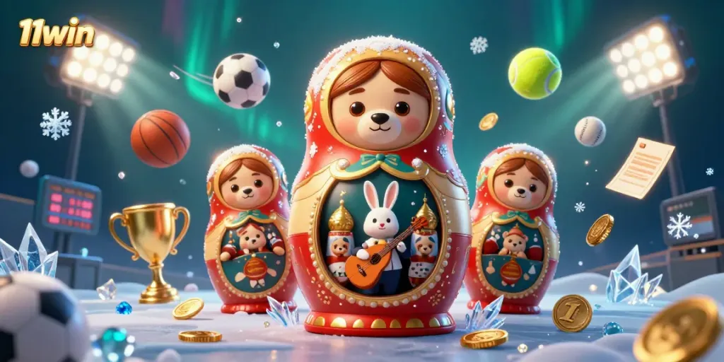 Engage with 11win's vibrant casino atmosphere featuring cartoon bears and sports elements.