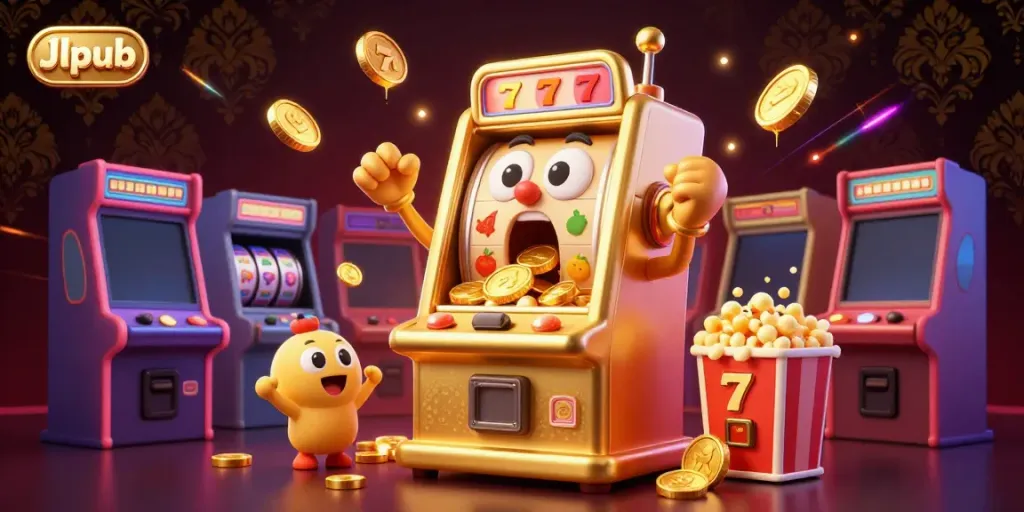 Experience the thrilling jackpot moments with Jlpub's dynamic slot games depicted in vibrant 3D illustration.