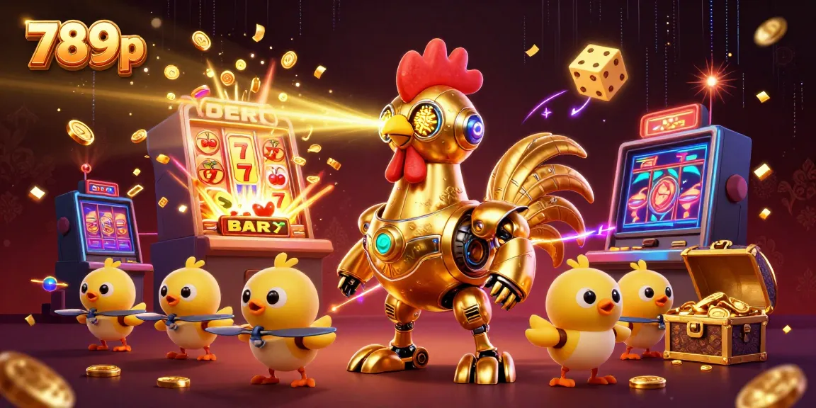 Experience the thrill with 789p's golden rooster robot and jackpot excitement in this vibrant casino scene