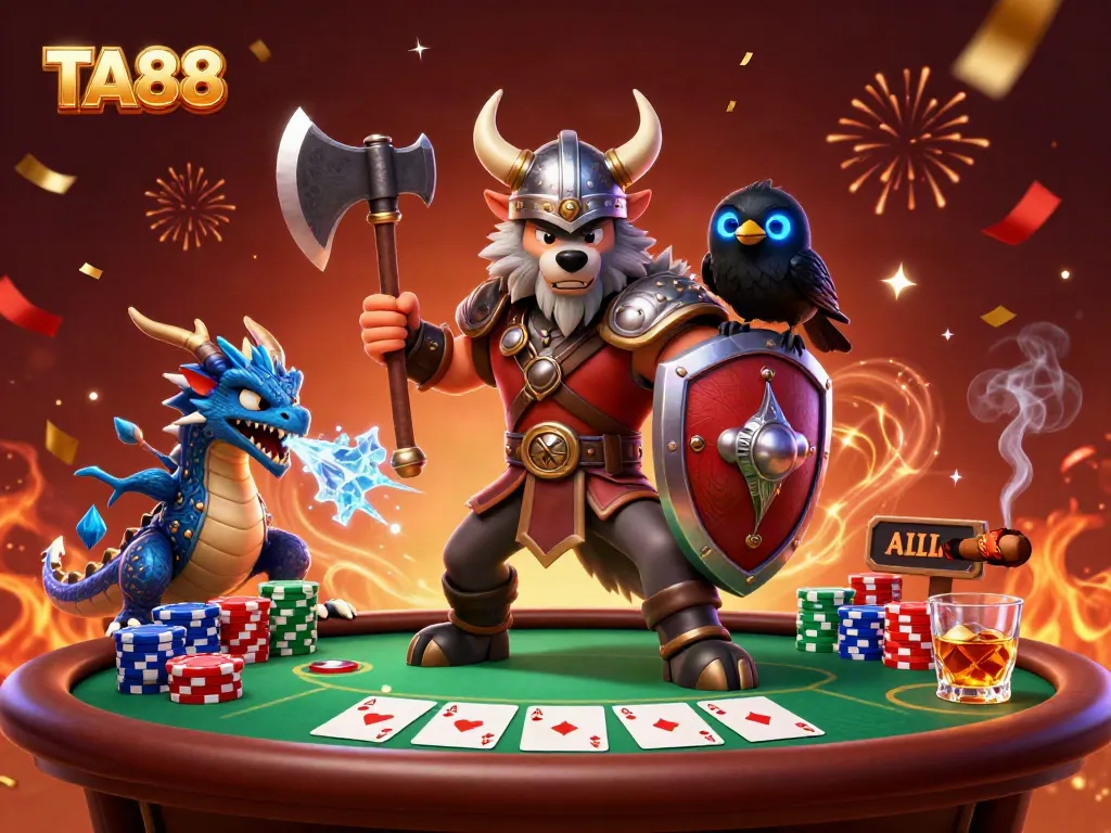 Engage in thrilling poker action with TA88, featuring Viking characters and magical elements.