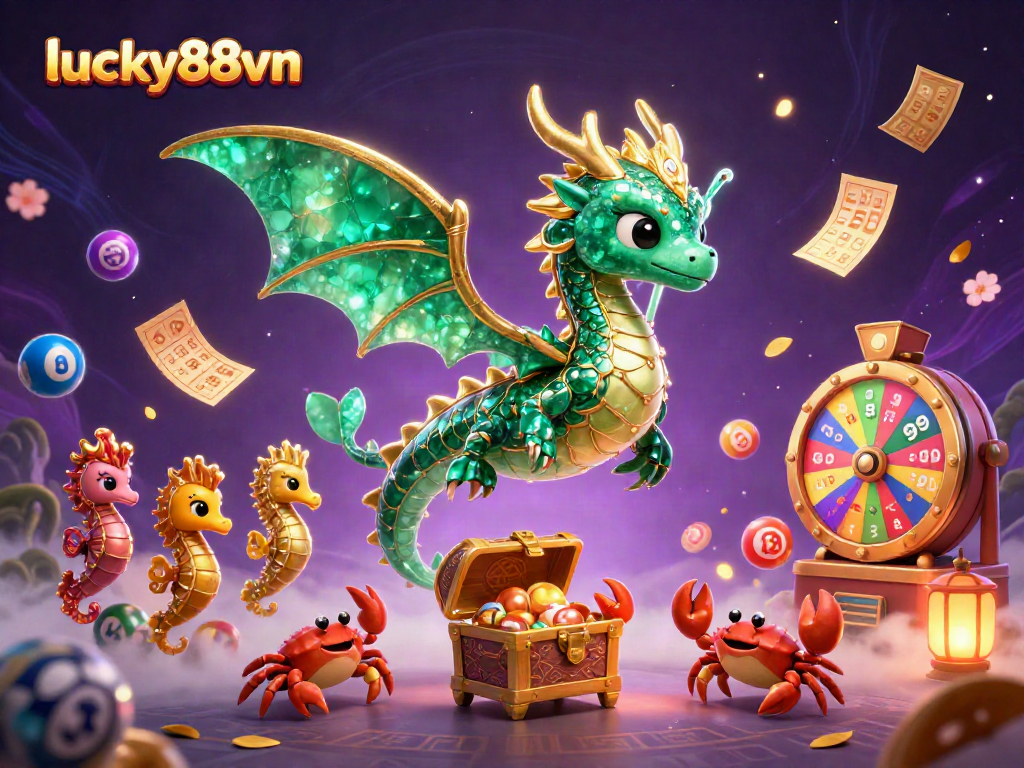 Engage with lucky88vn as the sea dragon leads a dynamic gambling adventure filled with vibrant lottery elements.