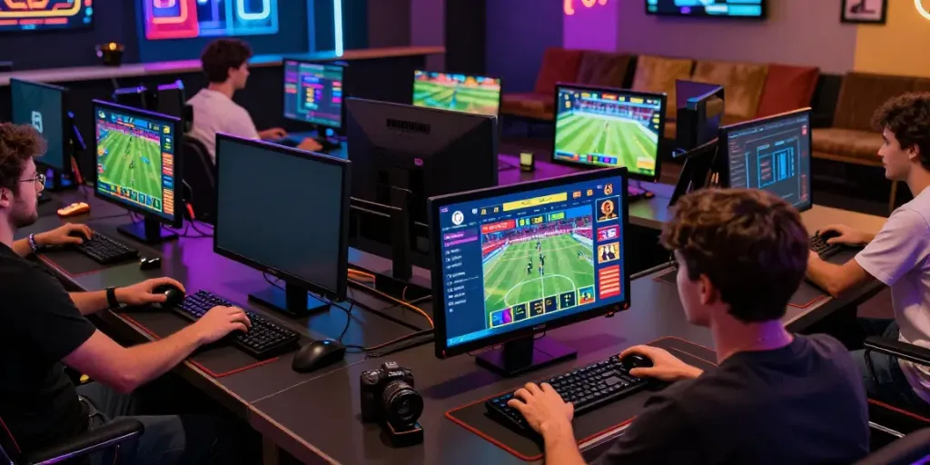 ZBET vua nhà cái showcased through dynamic online gamers engaging in betting activities with vibrant visuals.