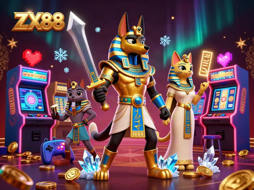 ZX88 players enjoy a thrilling casino experience with vibrant 3D characters and colorful gaming machines.