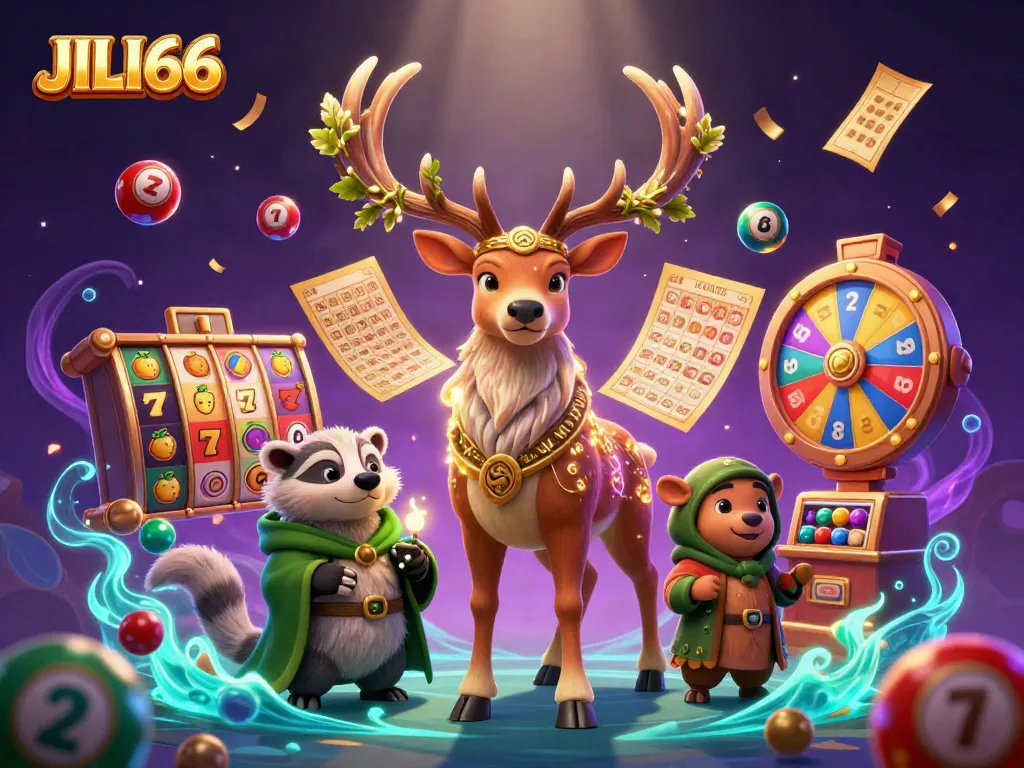 Join the excitement at JILI66 with vibrant casino symbols and characters highlighting thrilling gaming.