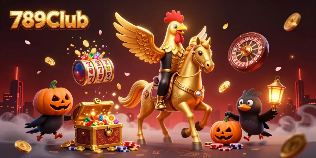 Experience the vibrant excitement of 789Club with golden rooster and casino themes in 3D!