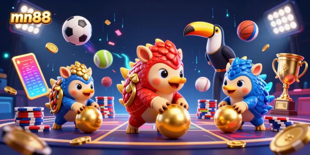 Experience thrilling gameplay with mn88 in a vibrant 3D scene featuring unique pangolin characters.