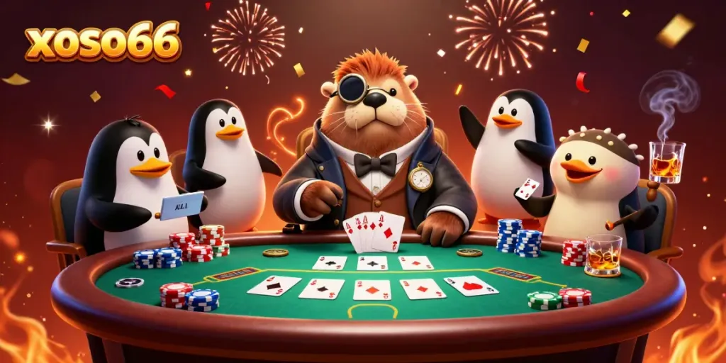 Enjoy thrilling gameplay at xoso66 with whimsical characters at an underwater poker table.