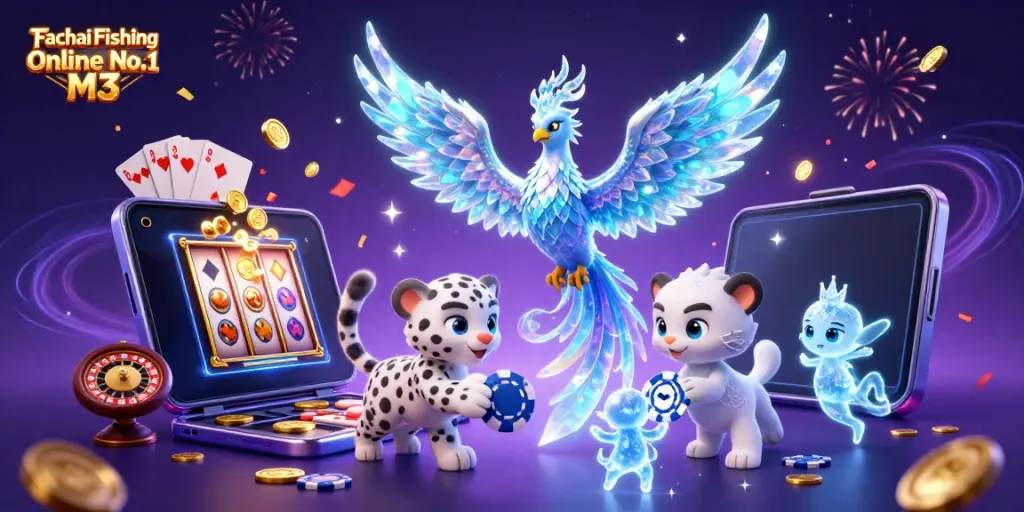 Experience the thrill of Fachai Fishing Online No.1 M3 with vibrant characters and dynamic casino elements.