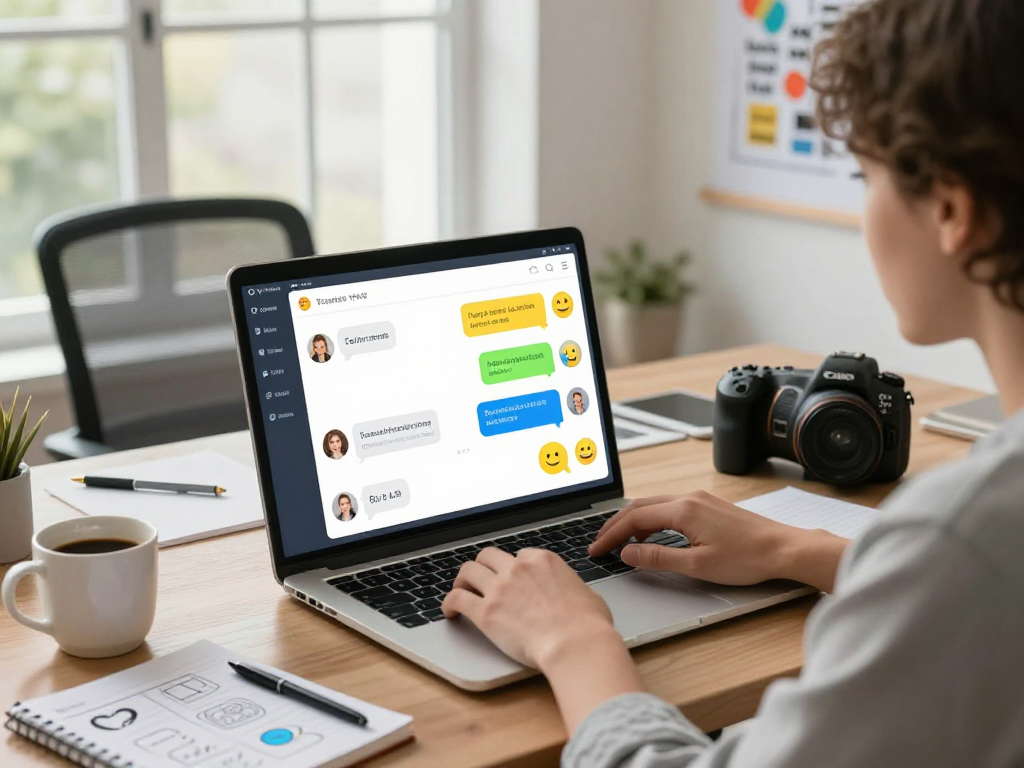Engaging interaction with juicy chat ai on a laptop showcasing vibrant dialogue and productivity elements in a modern workspace.
