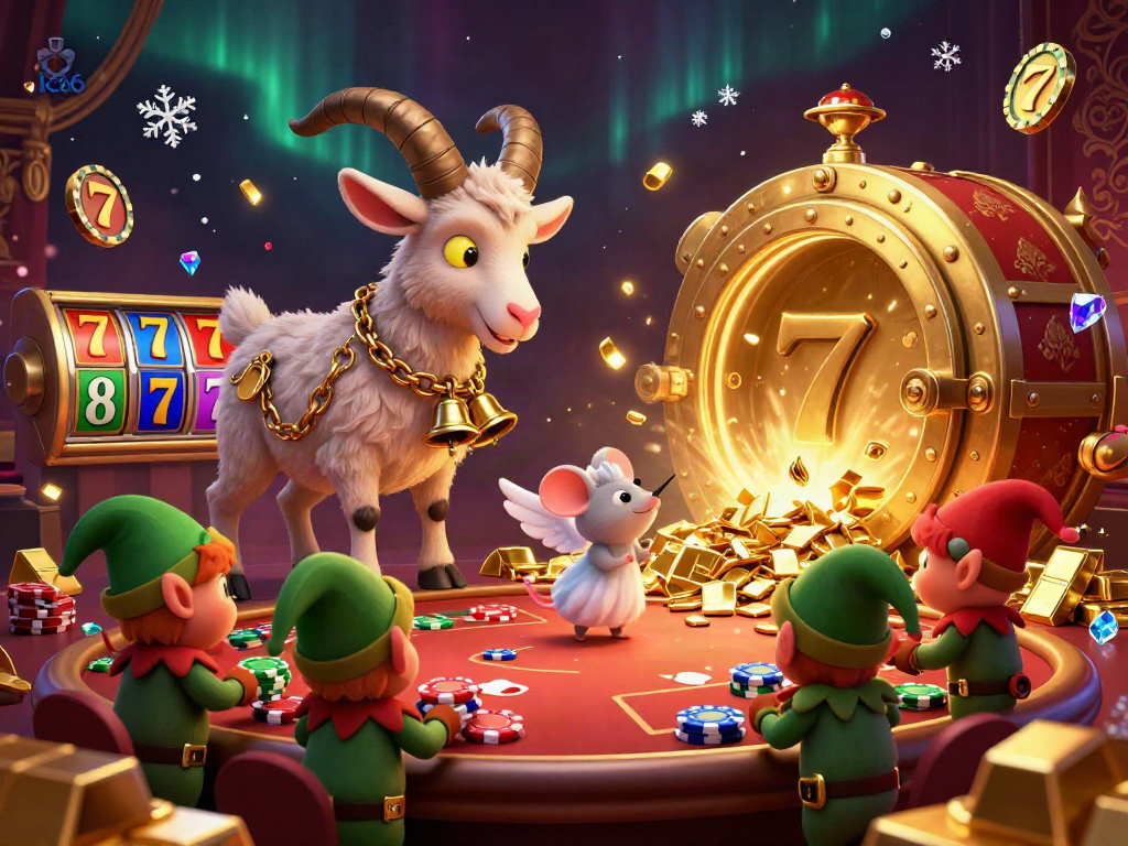 Experience thrilling fun at ko66 with a festive casino scene featuring a Krampus goat in charge of a lively gambling atmosphere.