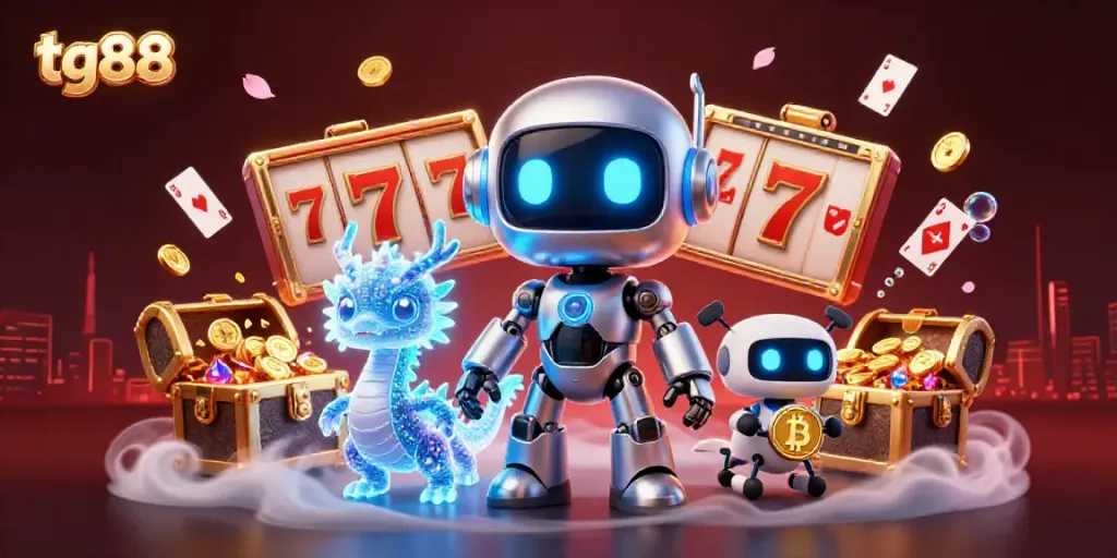 Experience thrilling gaming action at tg88 with a vibrant 3D casino scene featuring neon elements.