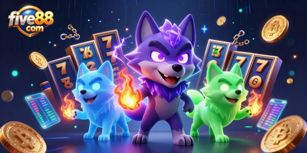 Experience thrilling action at five88 com with vibrant gaming elements and enchanted wolves.