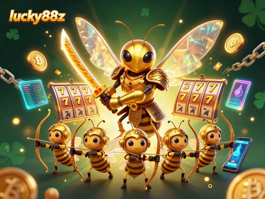 Play and win big at lucky88z with vibrant illustrations of slot machines and digital currency.