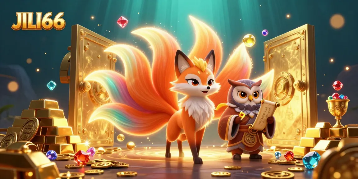 Experience the excitement of JILI66 Casino with vibrant characters and treasures in a 3D rendering illustration.