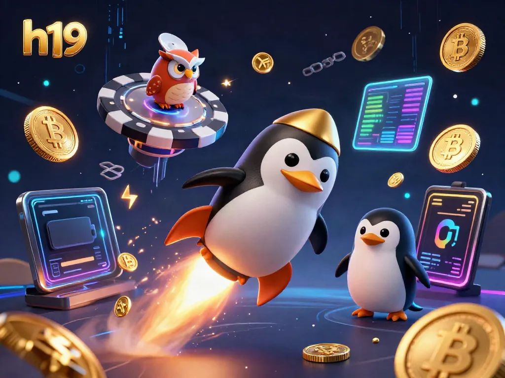 Join the fun at h19 casino with a golden penguin adventuring through a cosmic jackpot of games.