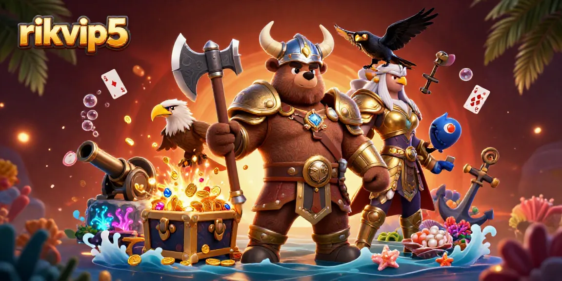 Experience the thrill of rikvip5 with Viking characters in a lively casino setting.