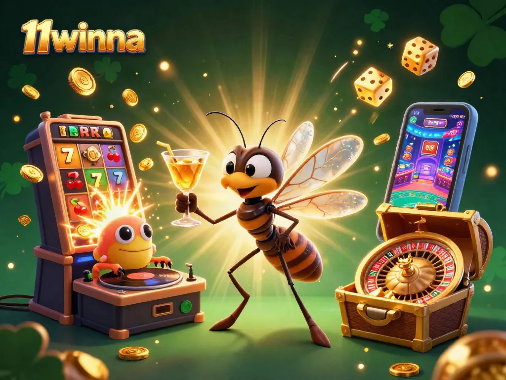 Experience excitement with 11winna as characters bring the casino to life in this vibrant illustration.