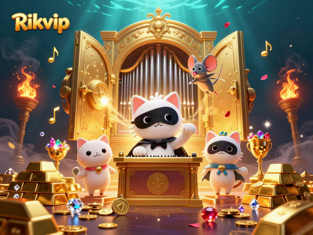 Engage in thrilling gameplay at Rikvip with a vibrant casino scene featuring rich treasures.