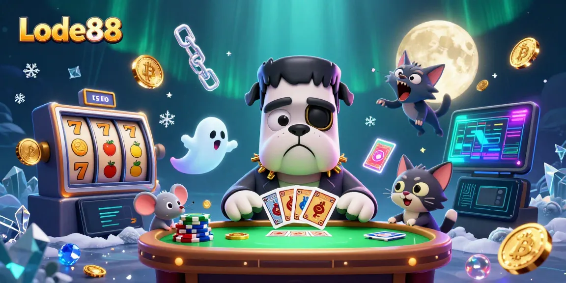 Play and win at Lode88 with a lively 3D casino scene featuring card games and vibrant visuals.