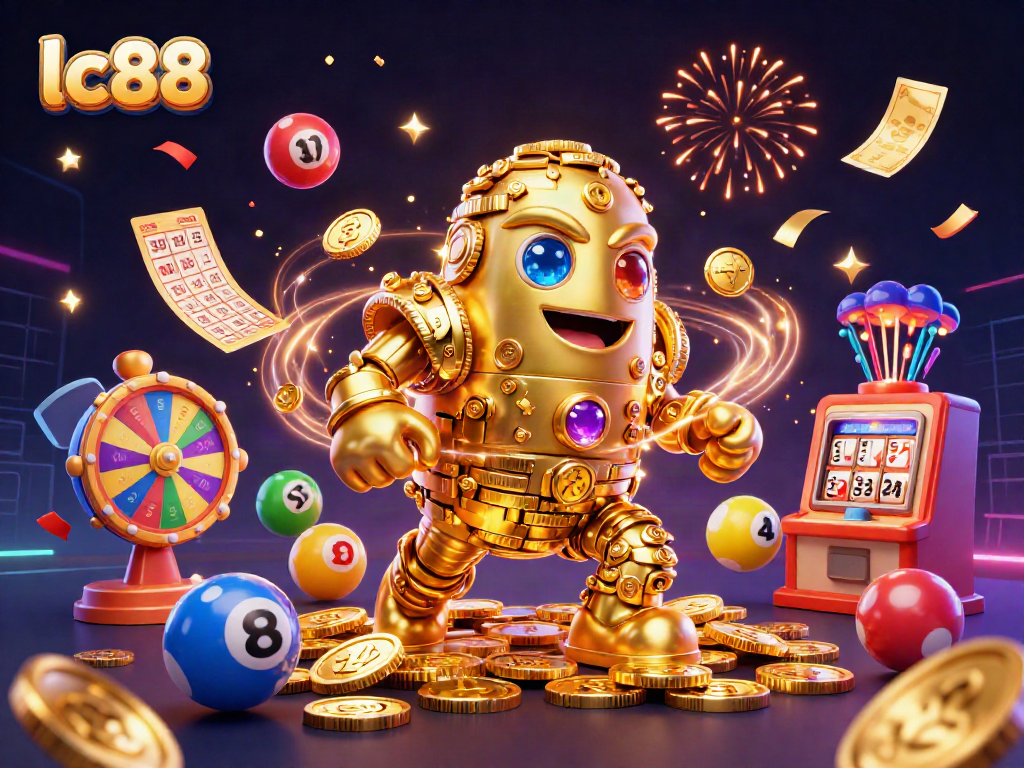 Experience exciting gameplay with lc88, featuring a golden golem amidst colorful gaming elements.