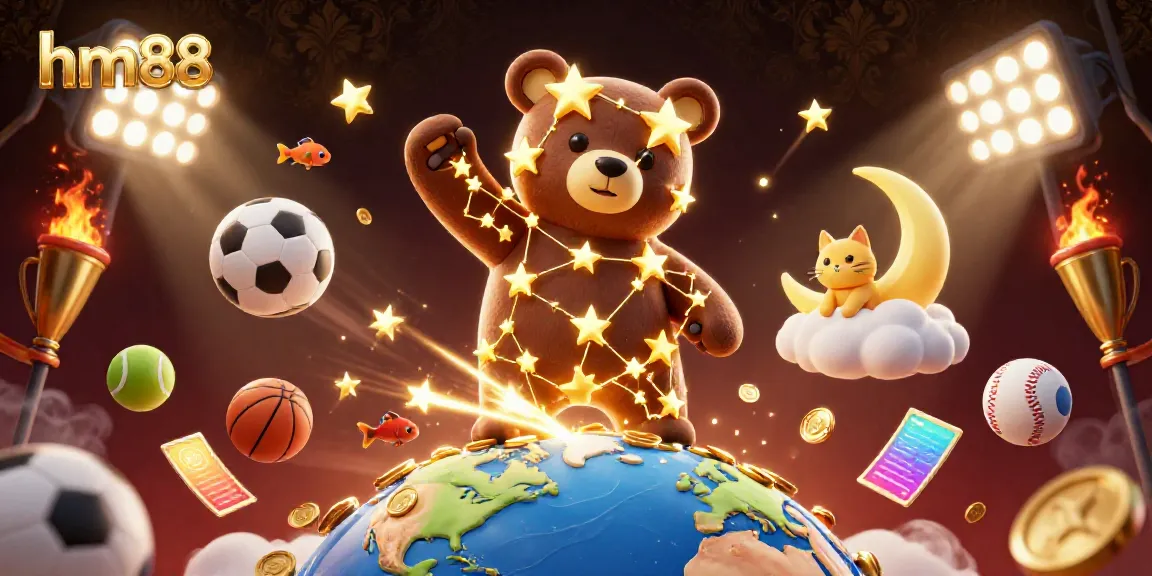 Engage in thrilling gameplay with hm88 as the constellation bear scoops up shimmering coins amidst sports excitement.