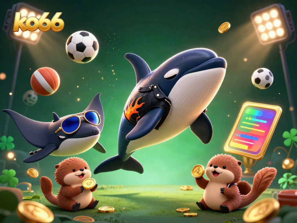 Engage in thrilling games at ko66, featuring a lively scene with animated sea characters and vibrant casino elements.