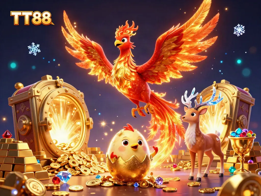 Experience the thrill and rewards at TT88 with a rich 3D casino scene featuring exciting elements and vibrant colors.