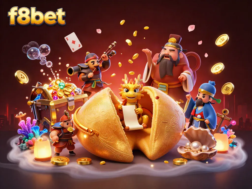 Experience the excitement at f8bet with a vibrant 3D casino scene featuring iconic gambling elements.