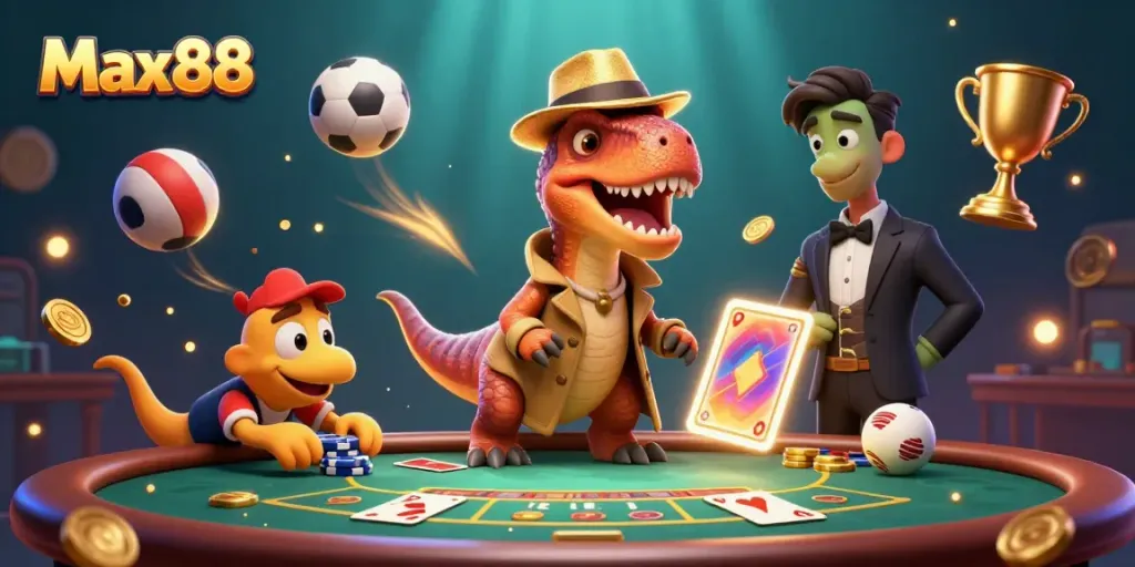 Max88 card counter velociraptor at a blackjack table, exciting gambling scene.