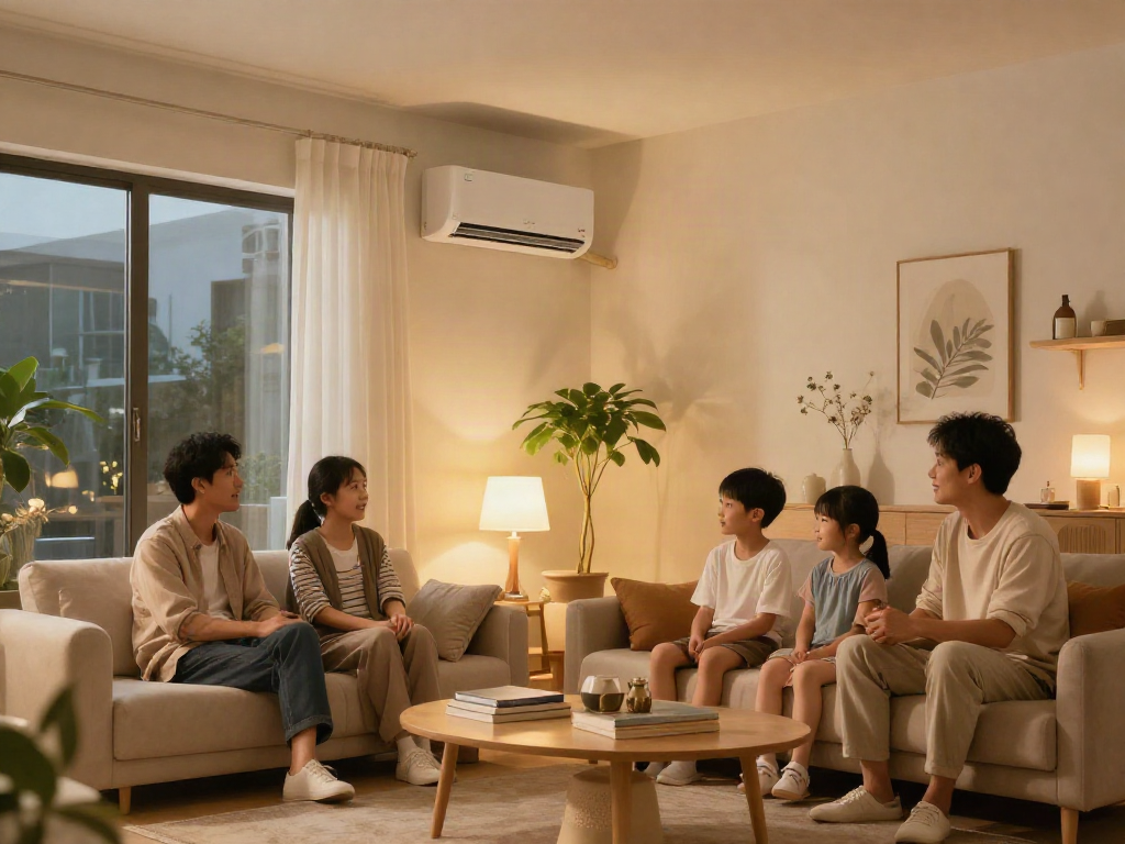 Modern living room with a mini split air conditioner providing comfort and style