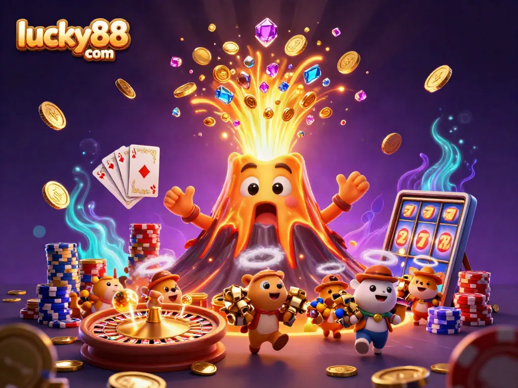 Experience thrilling winnings at lucky88 com with vibrant casino elements and joyful characters.