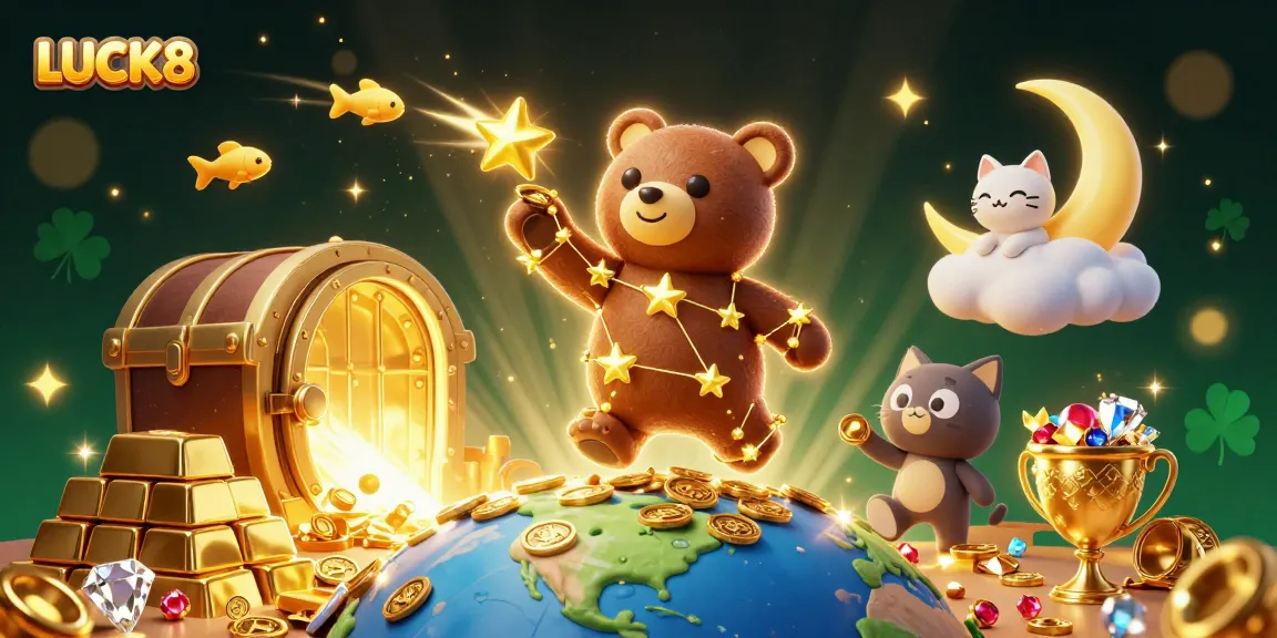 Experience the excitement of LUCK8 as a constellation bear collects coins from Earth, amidst dynamic treasures.