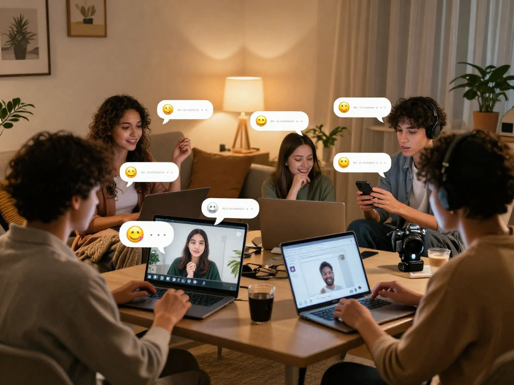 Engaging virtual chat scene highlighting porn chat AI interactions in a cozy digital environment
