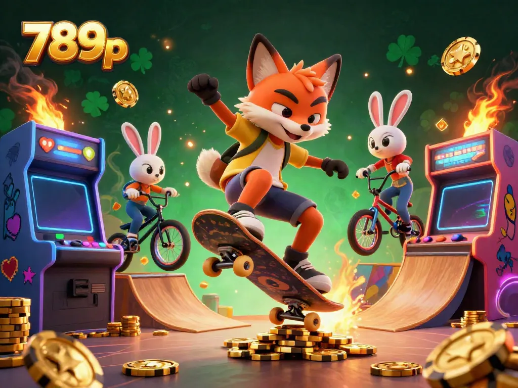 Experience thrilling 789p action with a skateboarder fox and BMX rabbit in an exciting casino setting.