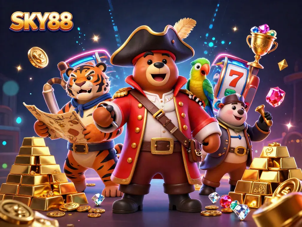 Play exciting slots at SKY88 with vibrant characters and dazzling treasures!