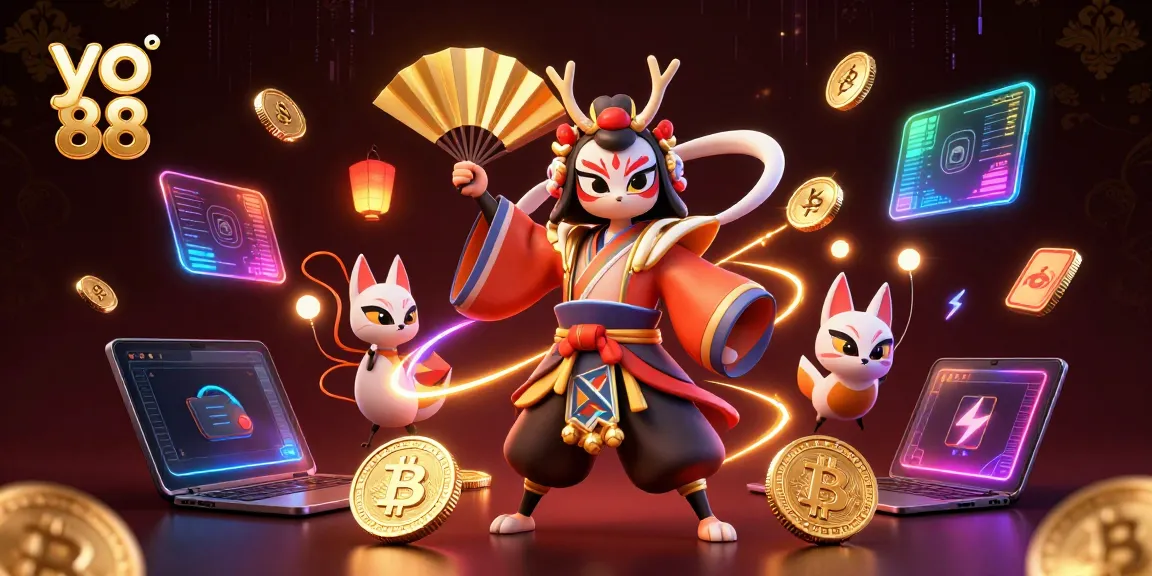 Experience thrilling gameplay at yo 88 with vibrant 3D casino characters and crypto elements.