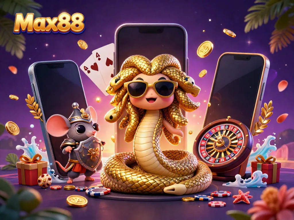 Engage with exciting slot games at Max88, featuring vibrant characters and dynamic casino elements.