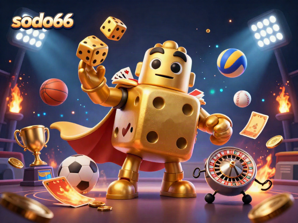 Experience thrilling gameplay at sodo66 with a vibrant 3D casino scene filled with dynamic characters and elements.