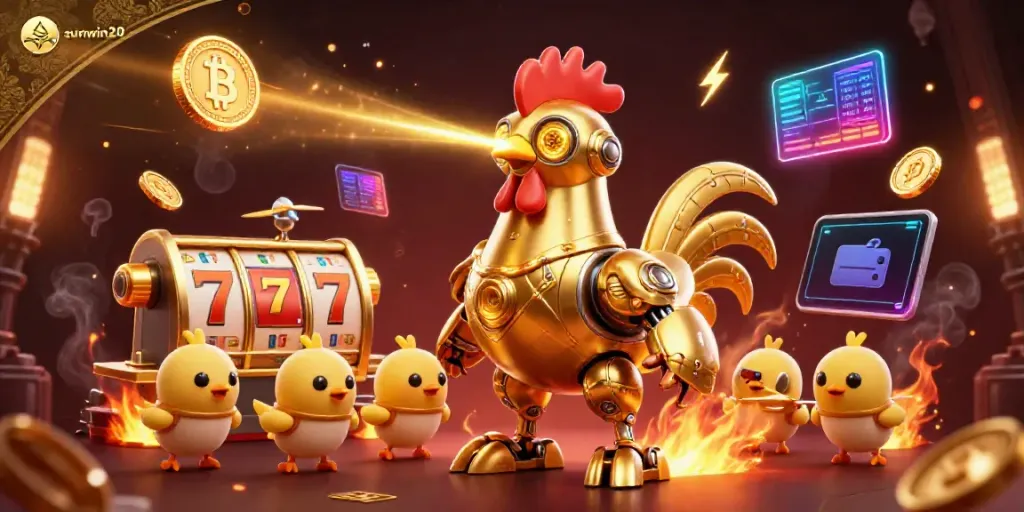 Experience thrilling jackpots with sunwin20's dynamic cartoon scene featuring vibrant slot reels and exciting game elements.