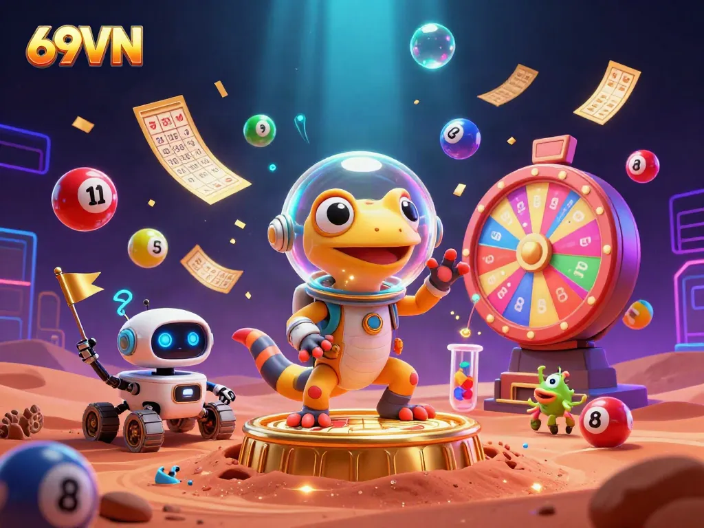 Join the Martian gecko in a golden casino adventure at 69VN, filled with excitement and lottery thrills!